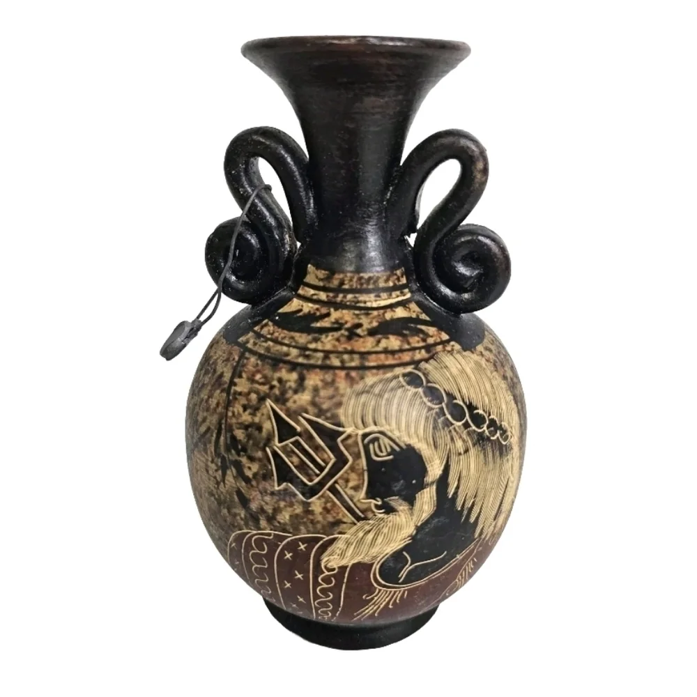 Collectible Handpainted Black Decorative Greek Pottery Vase
